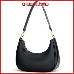 PU Leather Shoulder Bag with Detachable Strap, Spacious Compartments